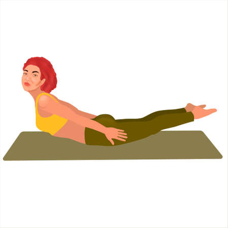 Beautiful sporty woman practicing Pose. Viparita Shalabhasana Yoga pose. Locust yoga pose. Woman workout fitness, working out wearing yellow sports bra, pants. Healthy lifestyle concept.の写真素材