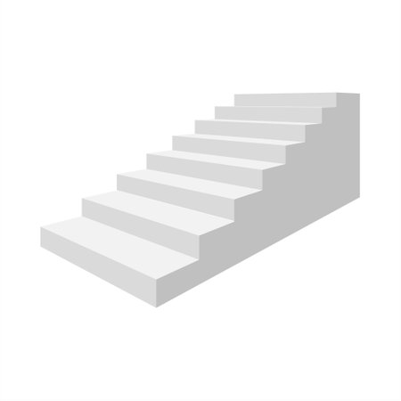 White staircase realistic illustration, isolated on white background. 3D isometric ladder. Steps to achievement. A symbol of the Achievements. Blank mockup for platform or podium.のイラスト素材