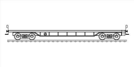 Railroad cargo flat wagon - outline vector illustration. High detailed flat car railway wagon on white background. A hand drawn line art of a transport cargo wagon. Flat 1のイラスト素材