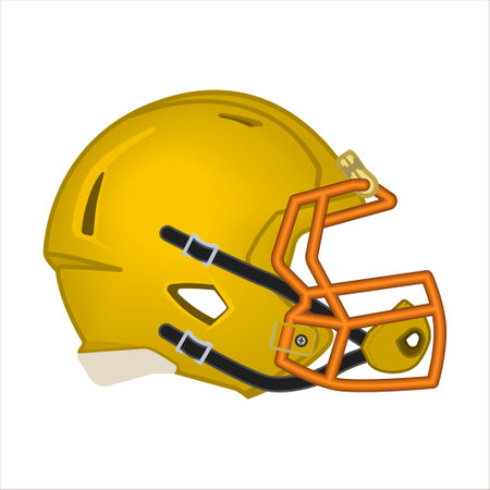 American football helmet. Side view Sport equipment. Rugby helmet yellow isolated on white. American Football Symbolのイラスト素材