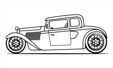 1930s Vintage Hot Rod Classic Car. Classic American custom vintage Hotrod car, chopped roof, abstract silhouette on white background. Vehicle icon view from side. Vector illustrationのイラスト素材