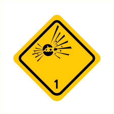 Danger warning caution. International explosive material hazard sign. Inside the yellow rhombus is a warning sign with explosives inside. Caution flammable materials. Vectorのイラスト素材