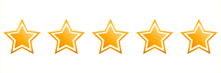 Five yellow stars isolated on white background. Customer feedback concept. Product rating by setting...