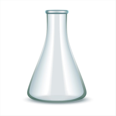 Transparent glass test flask isolated on a white background. Can be used for medicine, science, pharmacy and others.の写真素材