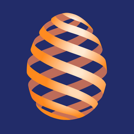 Orange striped easter egg. Easter holiday gift. 3d realistic golden easter egg. Orange traditional eggshell.の写真素材