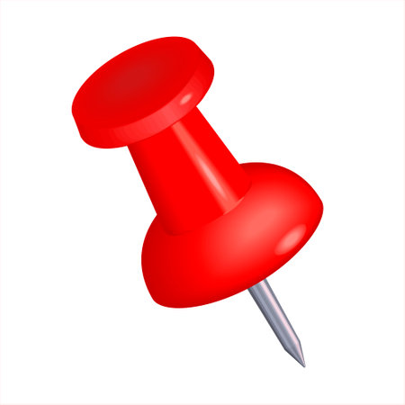 The red colorful thumbtack. Red pushpin isolated on transparent background. Office stationery. Pins tacks. Realistic pushpins. Glossy plastic pin tacks. Vector 3d illustration.のイラスト素材