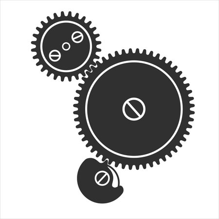 Hour gears. Watch movement parts. Ratchet weel, transmission weel and click. Drum wheel and winding wheel of the clock mechanism. Vector illustration isolated on white background.のイラスト素材