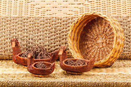 Wicker basket on a white background picture ducklingsの写真素材