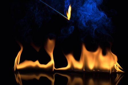 fire on a black background and a flame