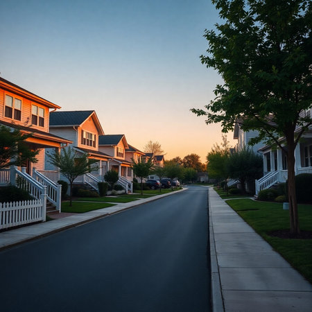 Sunset in a suburban neighborhood in the United States of America.の素材