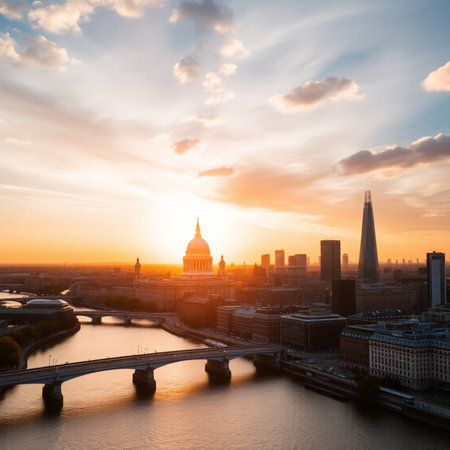 Panoramic view of the skyline of London at sunset, UKの素材