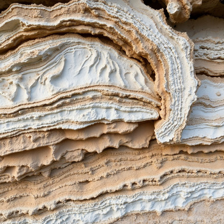 Close-up of the texture of the white sandstone wall.の素材