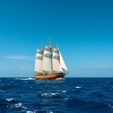 Sailboat in the sea against the background of the blue skyの素材