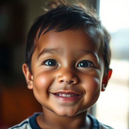 Portrait of a cute little boy smiling and looking at the cameraの素材