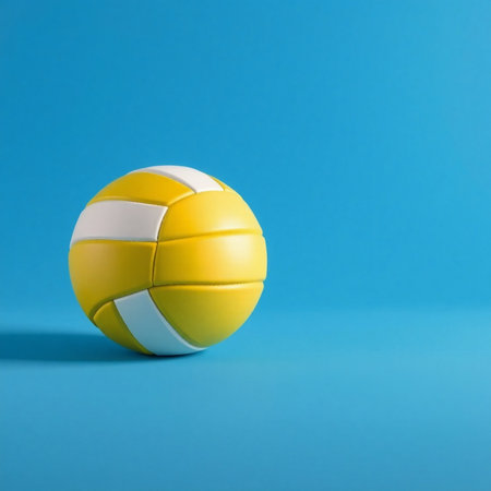 Volleyball ball isolated on blue background. 3d illustration.の素材