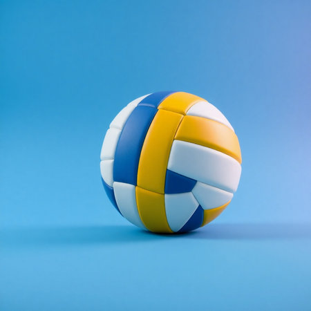 Volleyball ball isolated on blue background. 3D illustration.の素材