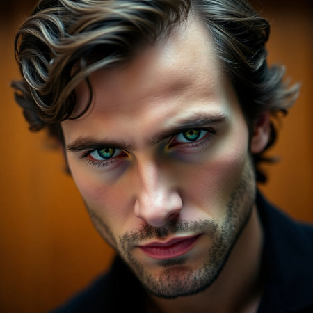 Portrait of a handsome young man with green eyes. Men's beauty, fashion.の素材