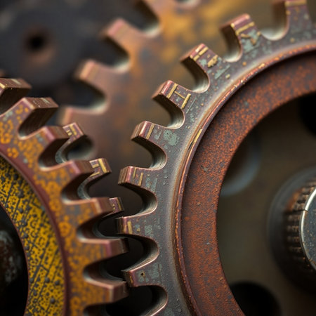 Close up of old gears and cogs. Macro shot. Shallow depth of fieldの素材