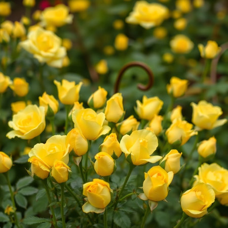Yellow roses in the garden. Selective focus. Shallow depth of field.の素材