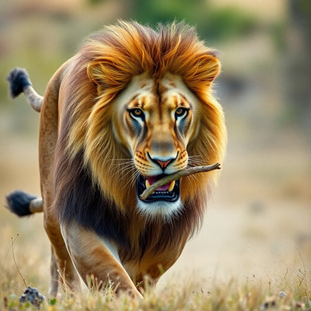 Big male lion in Kruger National Park, South Africa; Specie Panthera leo family of Felidaeの素材