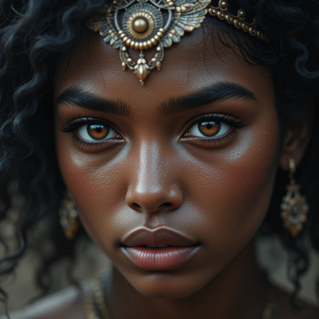 Close up portrait of a beautiful African American woman with jewelryの素材