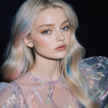 Portrait of a beautiful girl with blond hair and professional make-upの素材