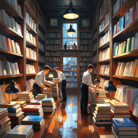 Group of students in the library. Education concept. 3d renderingの素材