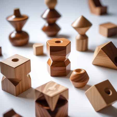 Wooden toy blocks on a white background. The concept of the game of logic.の素材