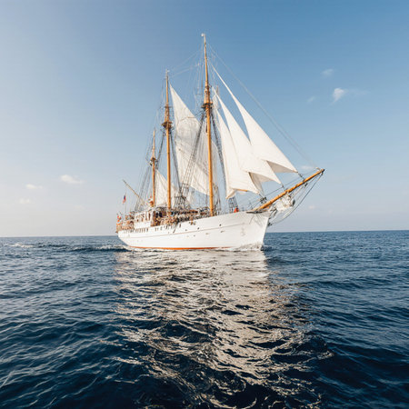 Sailboat in the open sea. Luxury sailboat in the open sea.の素材