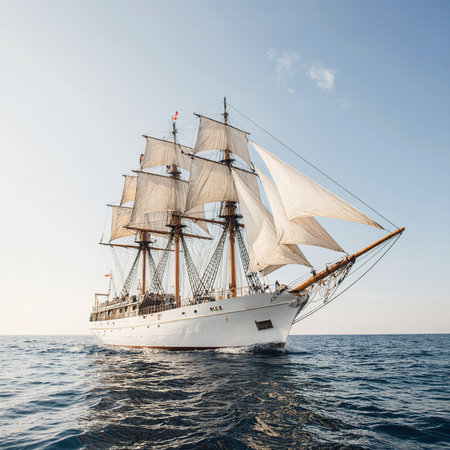 Sailing ship in the open sea on a clear sunny day.の素材