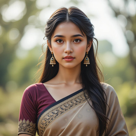 Portrait of a beautiful asian woman wearing traditional thai dressの素材