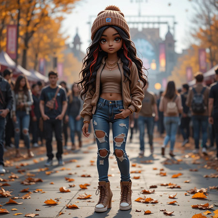 Beautiful african american girl with dreadlocks in autumn parkの素材