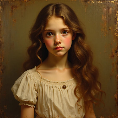 A portrait of a little girl with long curly hair. Beauty, fashion.の素材