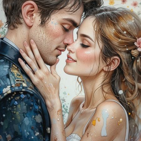 Portrait of a beautiful young couple in love, kissing and hugging.の素材