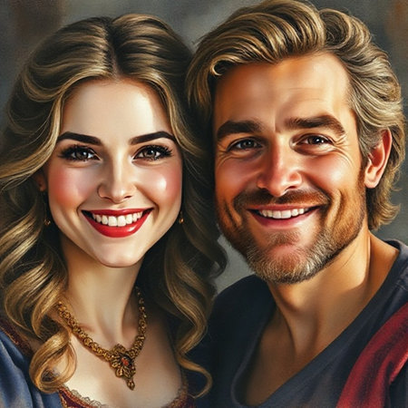 Close up portrait of a happy young couple. Man and woman.の素材