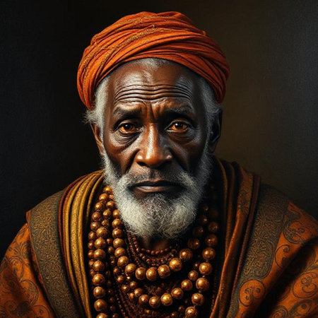 Portrait of an old Indian man with a beard wearing a turban.の素材