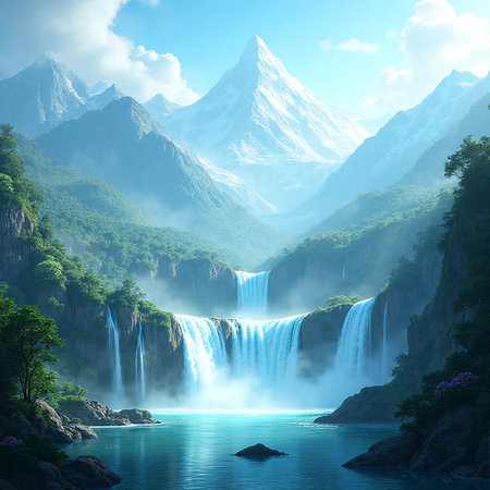 Beautiful waterfall in Himalaya mountains, Nepal. Beauty world.の素材