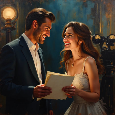 Wedding couple in love looking at each other and smiling.の素材