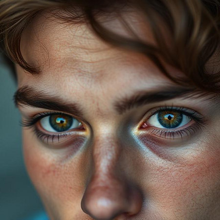 Close-up portrait of a young woman with beautiful blue eyes.の素材