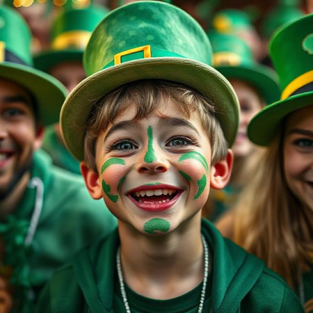 Group of people at the St. Patrick's Day parade in Lugano on Switzerlandの素材