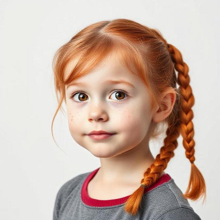 Portrait of a cute red-haired girl with braids.の素材