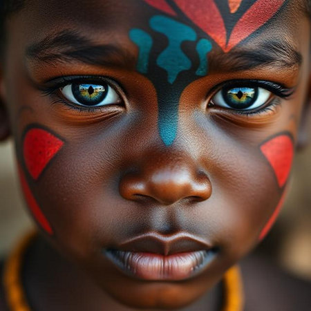 Close-up portrait of an African little girl with painted face.の素材