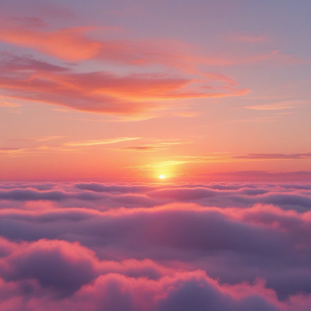 Beautiful sunset above the clouds. View from above the clouds.の素材