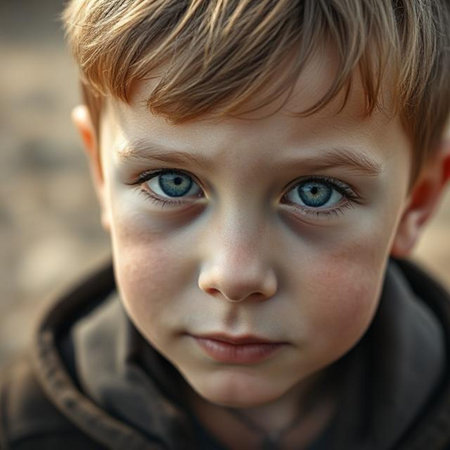 Portrait of a little boy with blue eyes. Selective focus.の素材