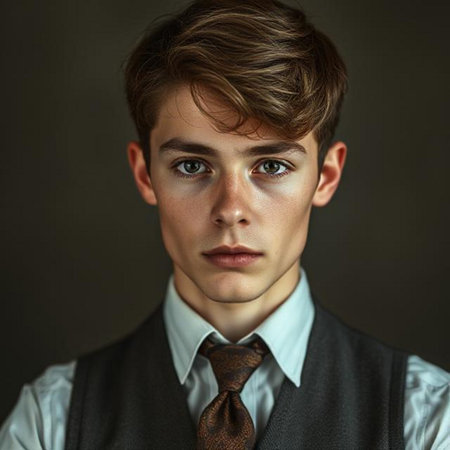 Portrait of a handsome young man in a suit. Men's beauty, fashion.の素材