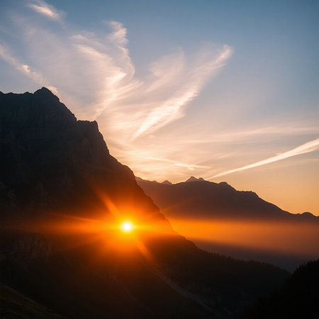 Sunset in the Dolomites, Italy. Sunrise in the mountainsの素材