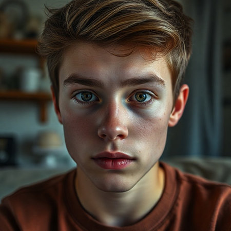 Portrait of a boy with freckles on his face.の素材