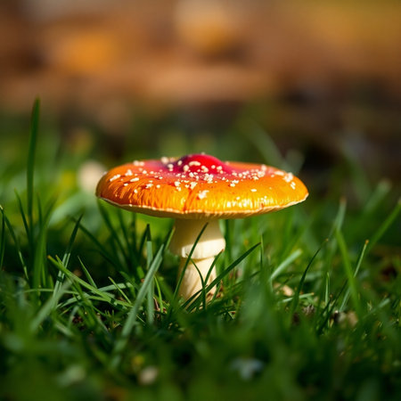 Fly agaric (Amanita muscaria) in grassの素材