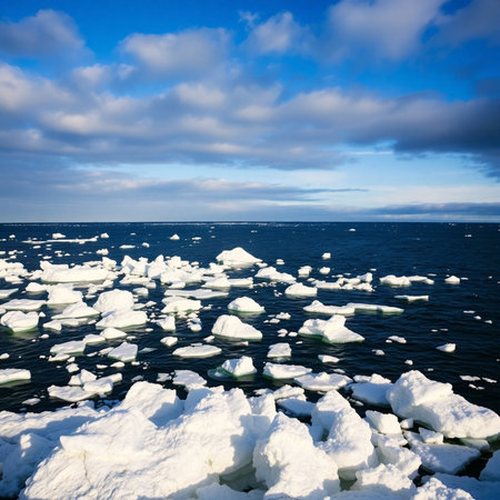 Icebergs in the sea. Winter landscape with ice floes.の素材