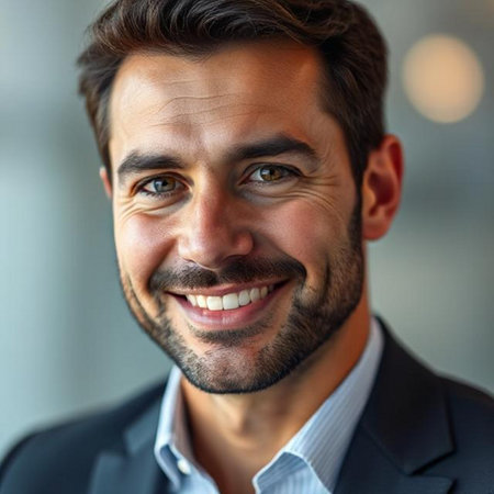 Closeup portrait of a handsome young businessman smiling and looking at cameraの素材